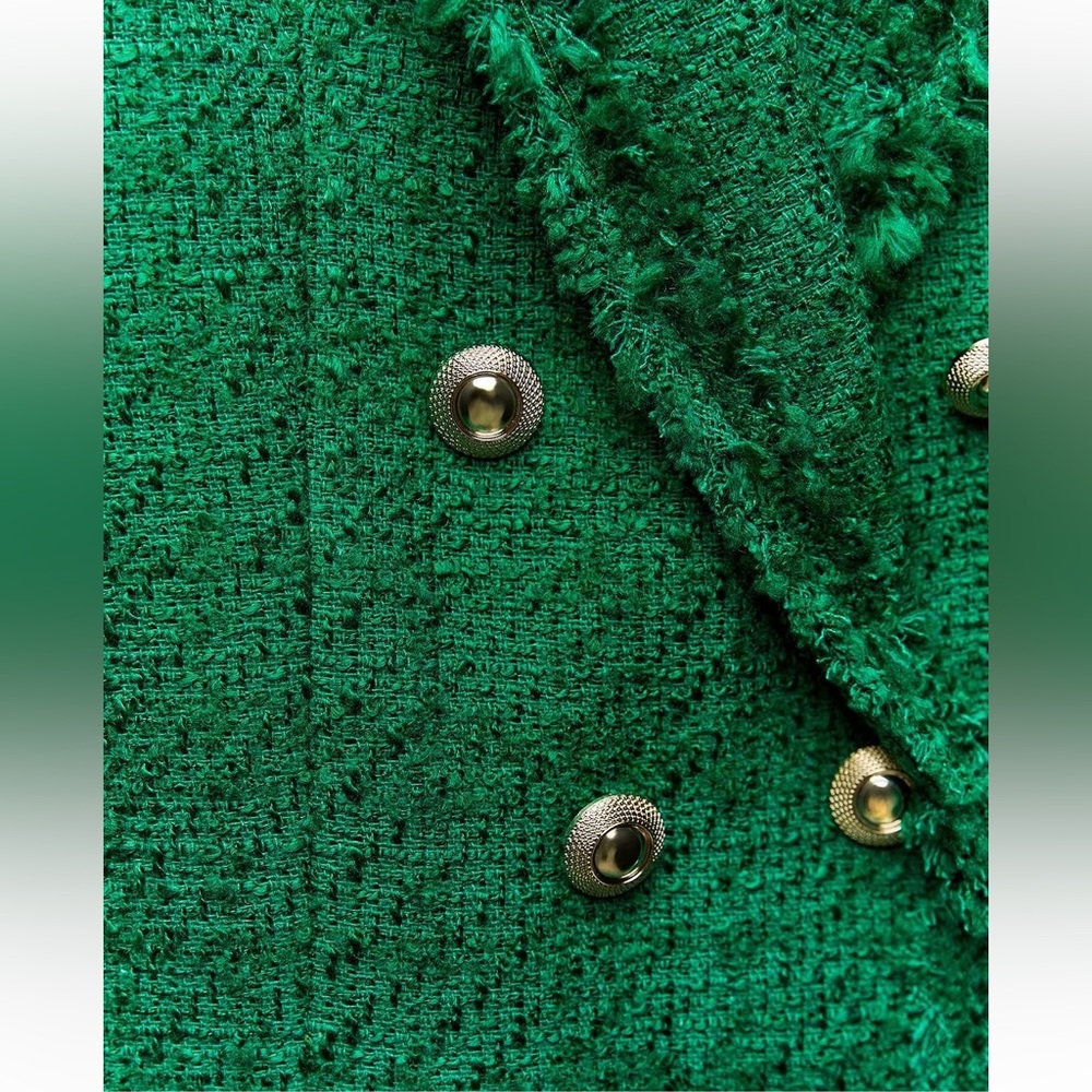 ๐(NWT) ZARA Bloggers Fav Green Tweed Double Breasted Cropped Blazer. Size XS - Picture 4 of 16